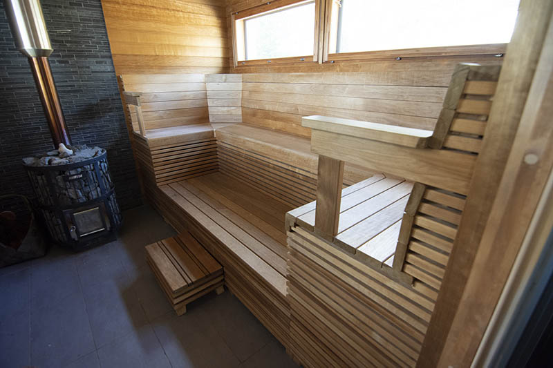 Sauna interior in summer cottage in Korpo